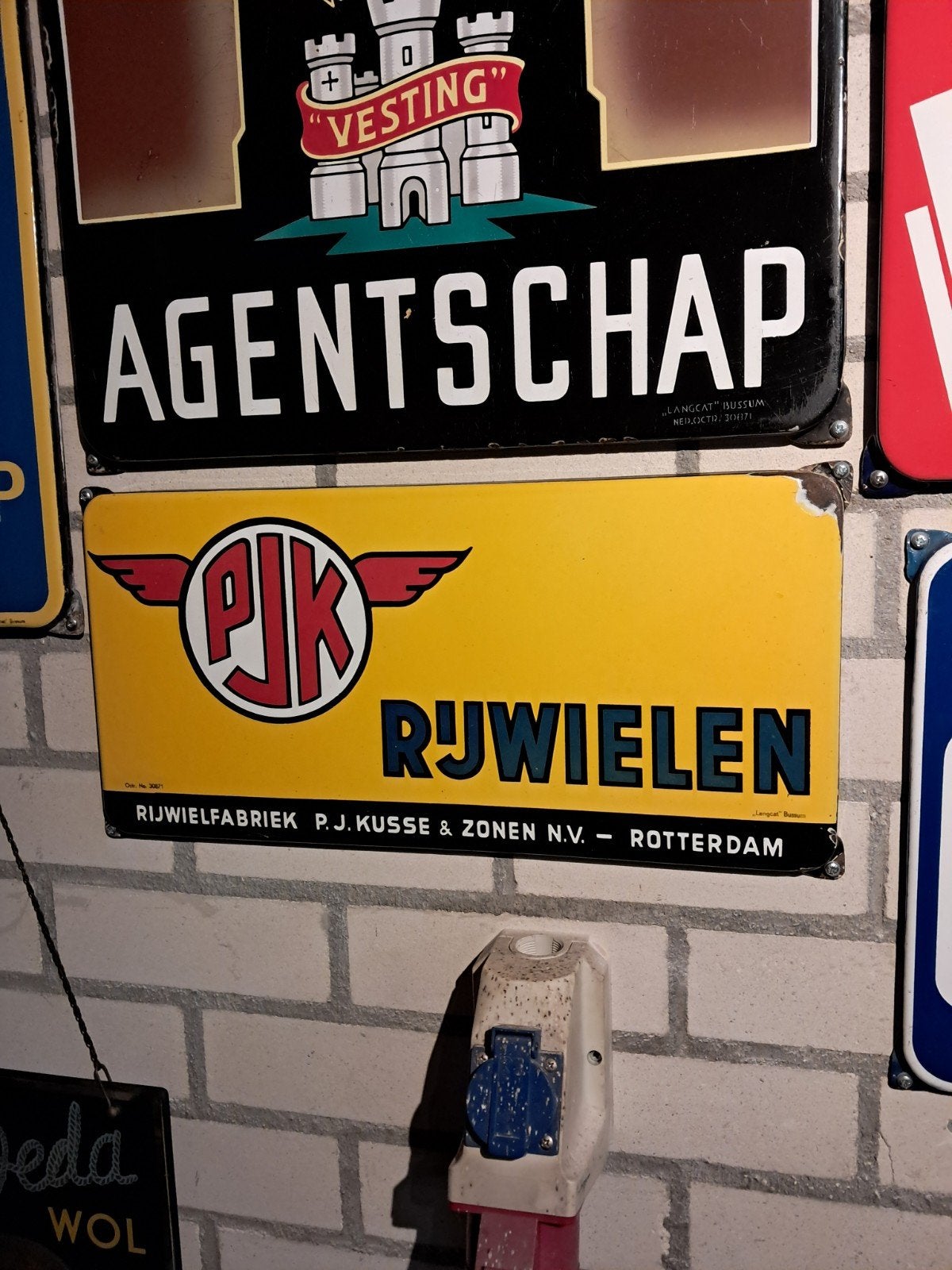 PJK Rijwielen emaille reclame bord, Verzamelen, Ophalen of Verzenden, Gebruikt, Reclamebord