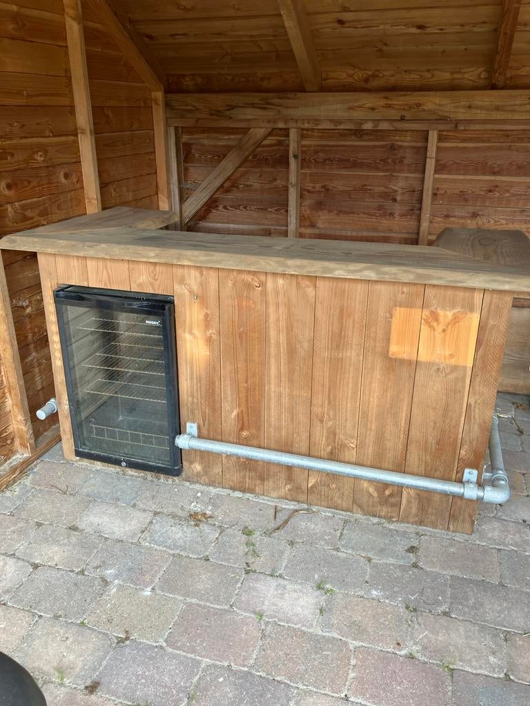 Houten buitenbar met koelkast en voetsteun, Huis en Inrichting, Ophalen, Gebruikt