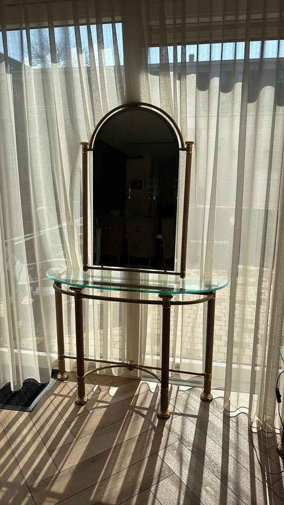Haltafel met spiegel met geslepen glas, Ophalen, 50 tot 100 cm, Minder dan 100 cm, Glas