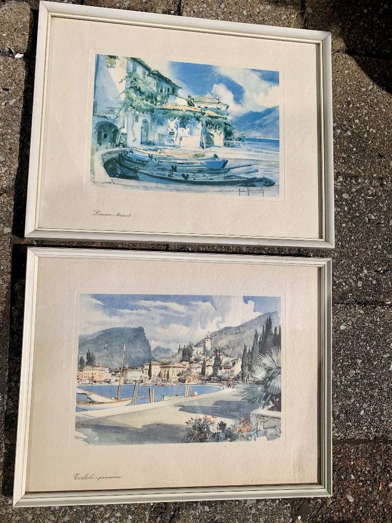 Twee ingelijste vintage printen, litho's, Ingelijst, Ophalen of Verzenden, Landschappen, Lithografie