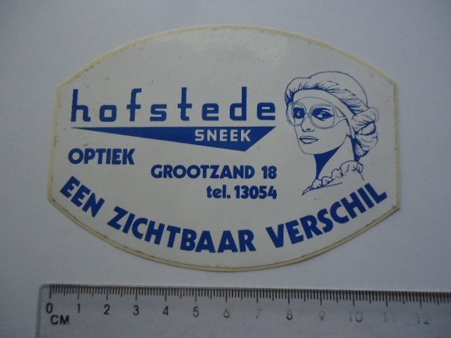 sticker oud Sneek Jaren 70 Hofstede bril optiek grootzand 18, Verzenden, Zo goed als nieuw, Bedrijf of Vereniging