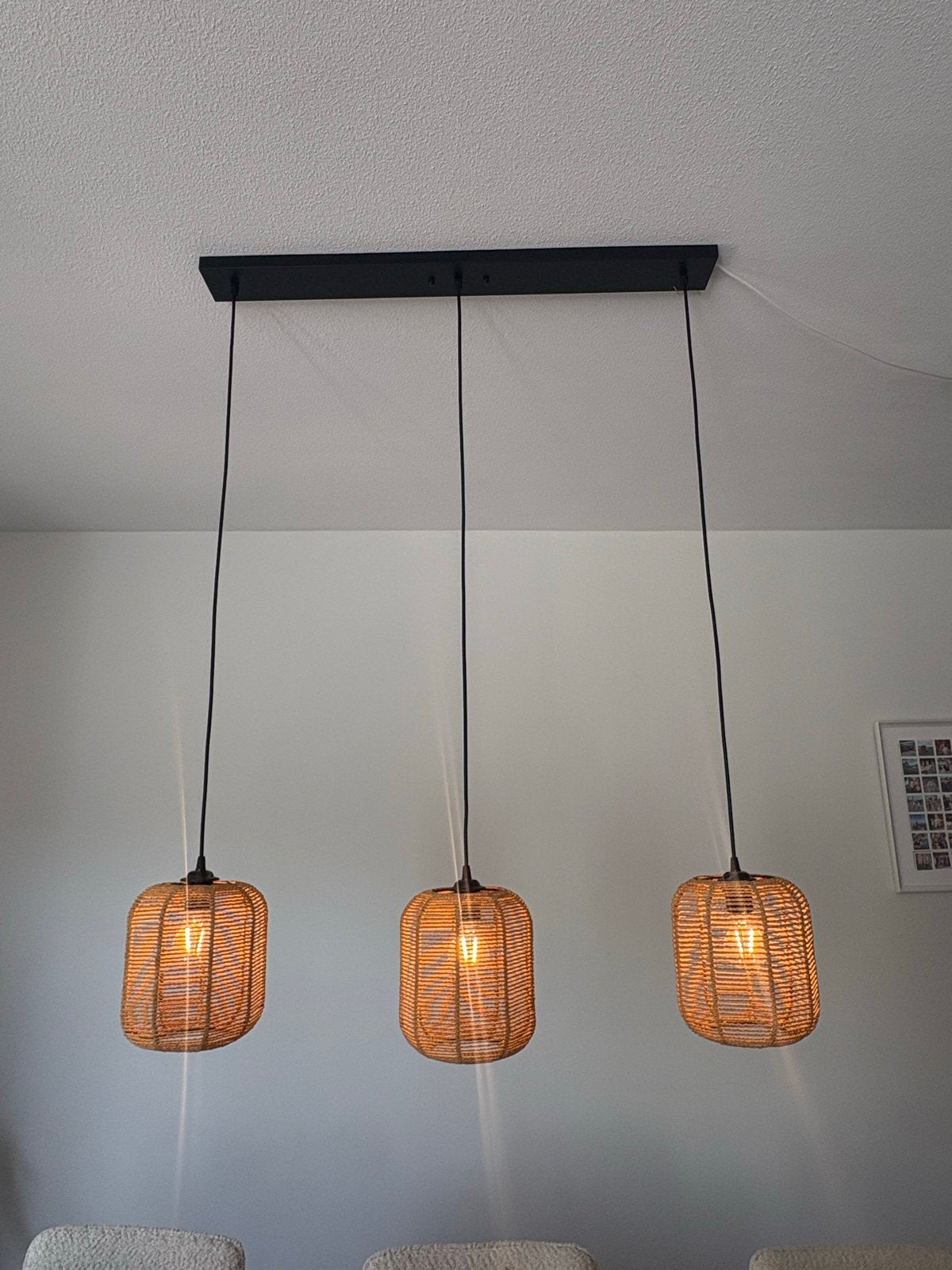 Hanglamp Bragi Kwantum - 3x rotan lampen, Ophalen, Zo goed als nieuw, Natuurlijk materiaal, E27 (groot)