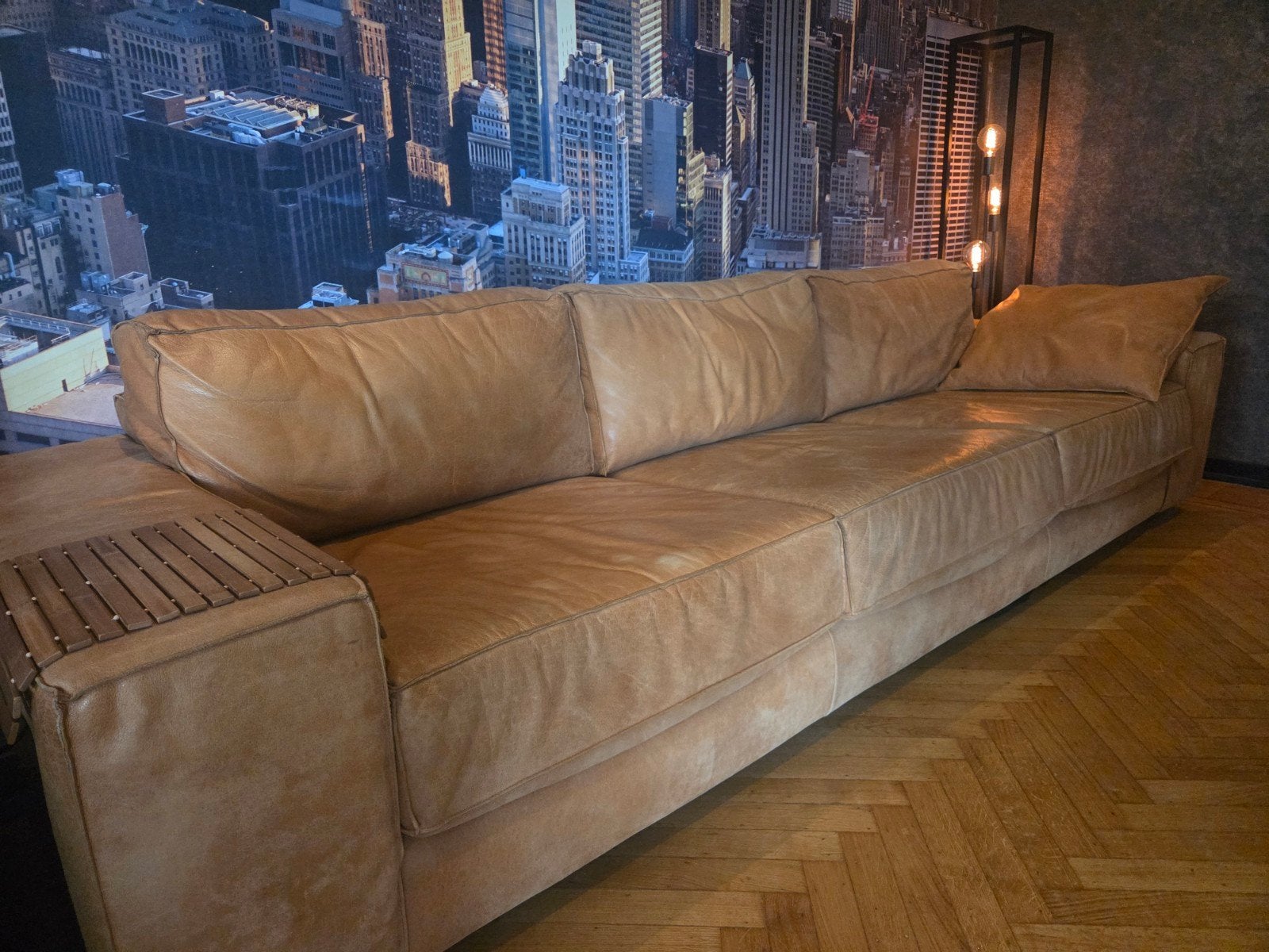 Leren bank - Cognac - Ruim en comfortabel, Huis en Inrichting, Ophalen, Modern, Comfortabel, 250 tot 300 cm, Gebruikt