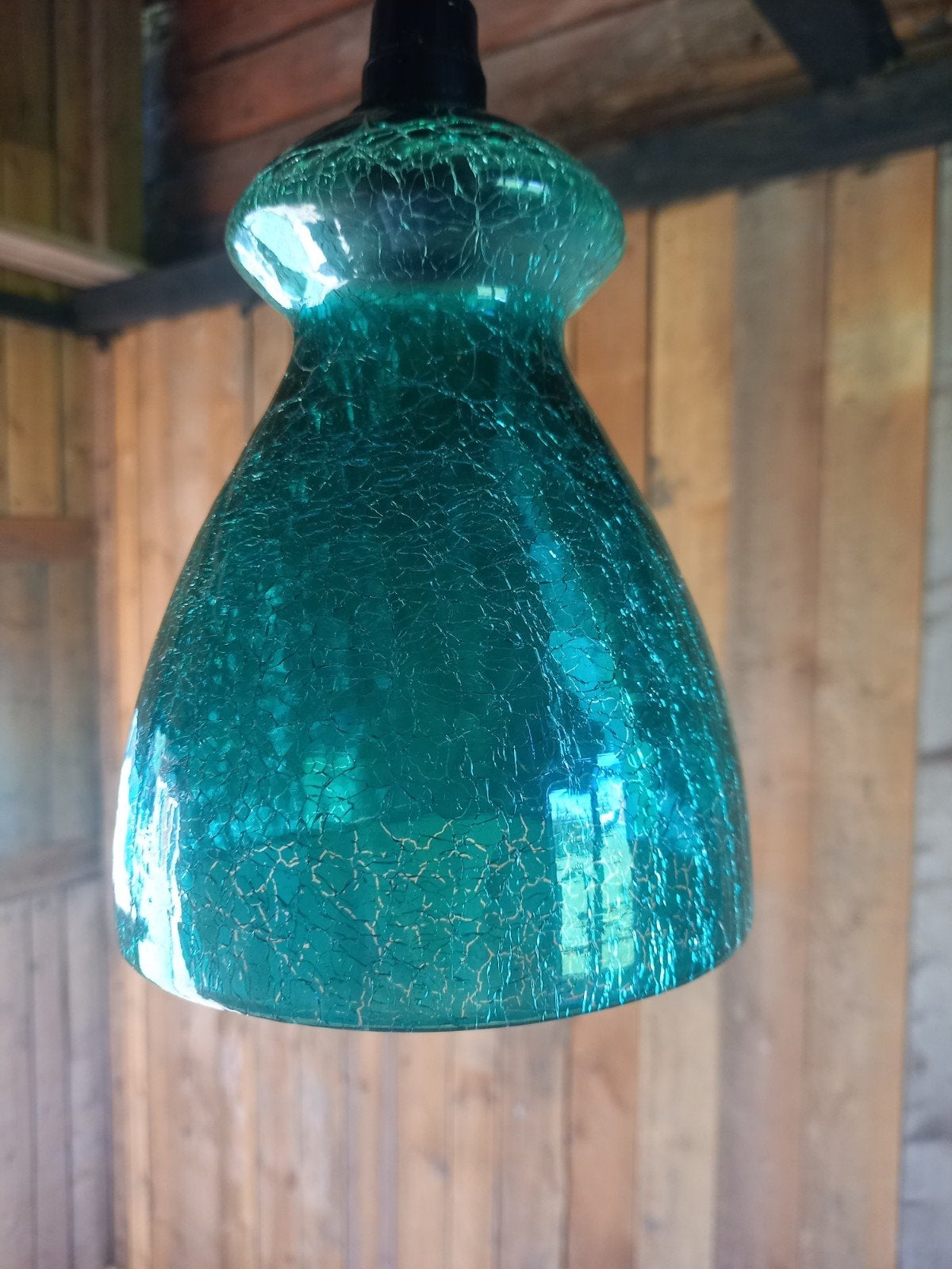 Zee-Groen glazen hanglampje met spinnewebglas uit Värmland, Ophalen of Verzenden