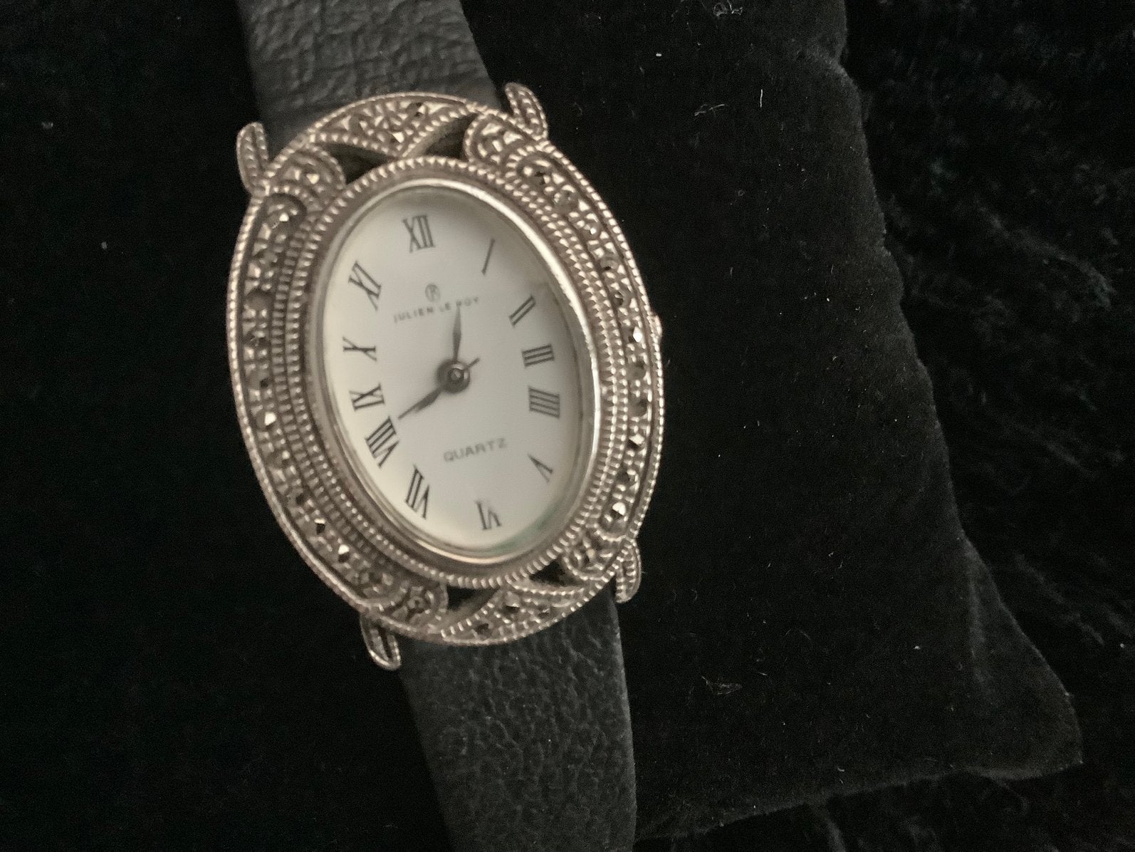 Echt Zilveren (925) horloge met Marcasiet- Leren band, Overige merken, Ophalen of Verzenden, Zilver, Leer
