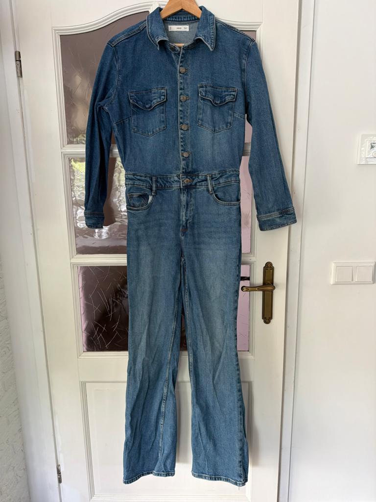 Mango Denim Jumpsuit Maat M, Kleding | Dames, Jumpsuits, Zo goed als nieuw, Maat 38/40 (M), Blauw, Ophalen