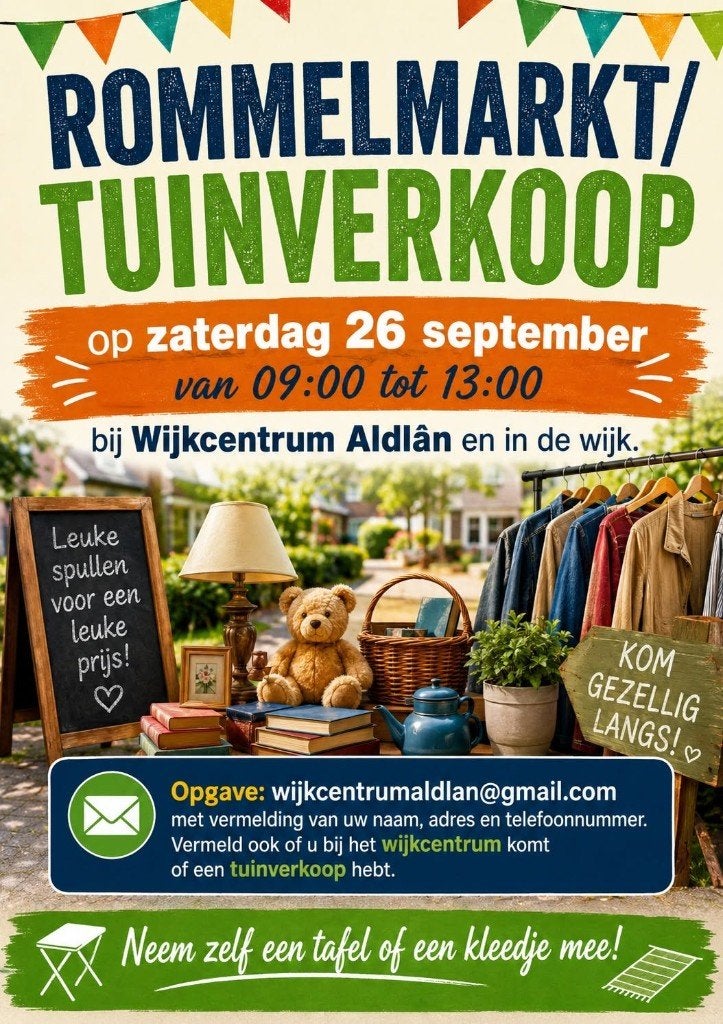 Rommelmarkt, tuinverkoop, Leeuwarden, Aldlân,  zat 26 sept, Ophalen, Nieuw