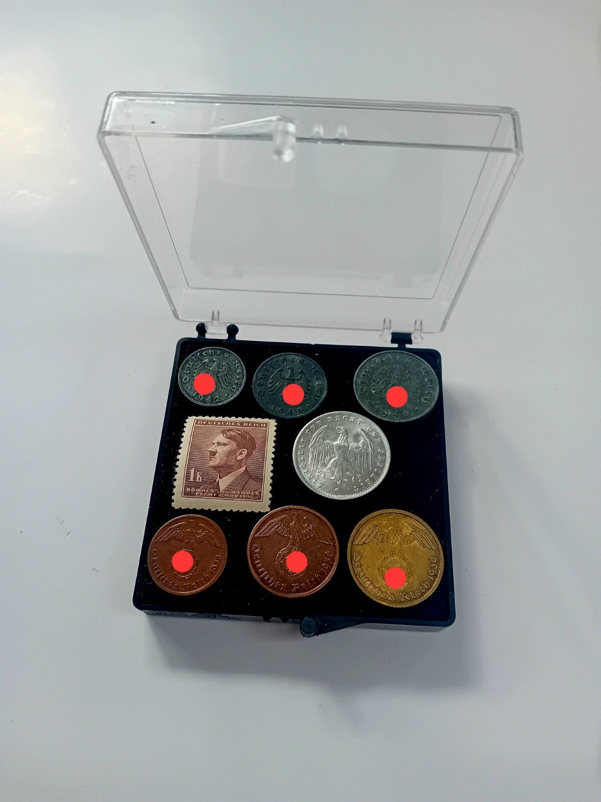 WO2 Duitse Munten Set 6x Reichspfennig + Postzegel Hitler, Ophalen of Verzenden, Duitsland