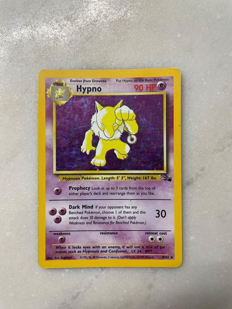 Pokémon Hypno Holo Rare 8 – Fossil, Ophalen of Verzenden, Gebruikt, Losse kaart, Foil