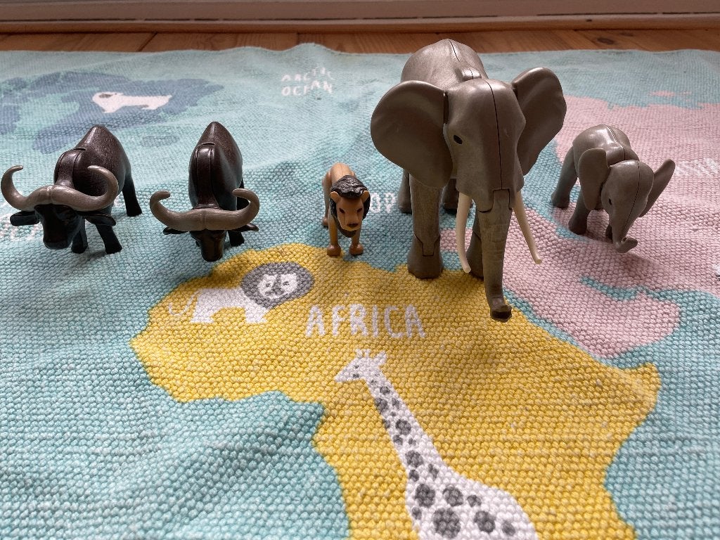 Playmobil Wilde Dieren Set - Olifanten, Buffels, Leeuw, Wild life, Gebruikt, Losse onderdelen, Ophalen of Verzenden
