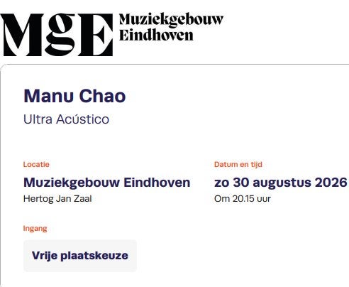 Manu Chao, Tickets en Kaartjes, Eén persoon, Augustus
