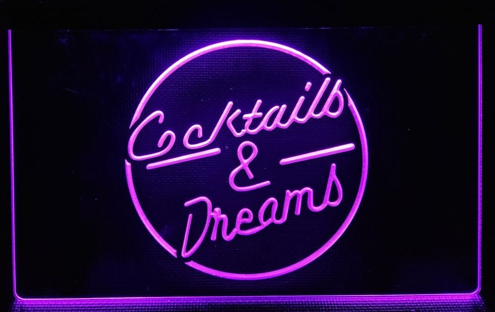 Cocktails and Dreams lila ledlamp paars reclame led deco, Info@deconoord.nl, Deco Noord, Nieuw, Ophalen of Verzenden