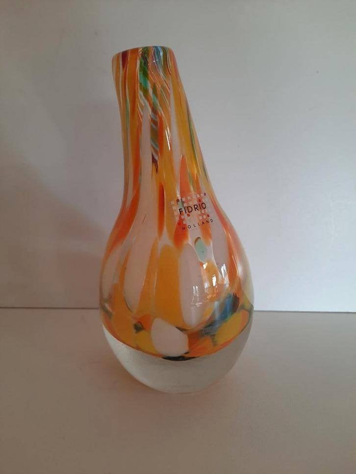 Fidrio Holland glazen vaasje , model Pisa, Meerkleurig, Ophalen of Verzenden, Met patroon/structuur, 18 cm