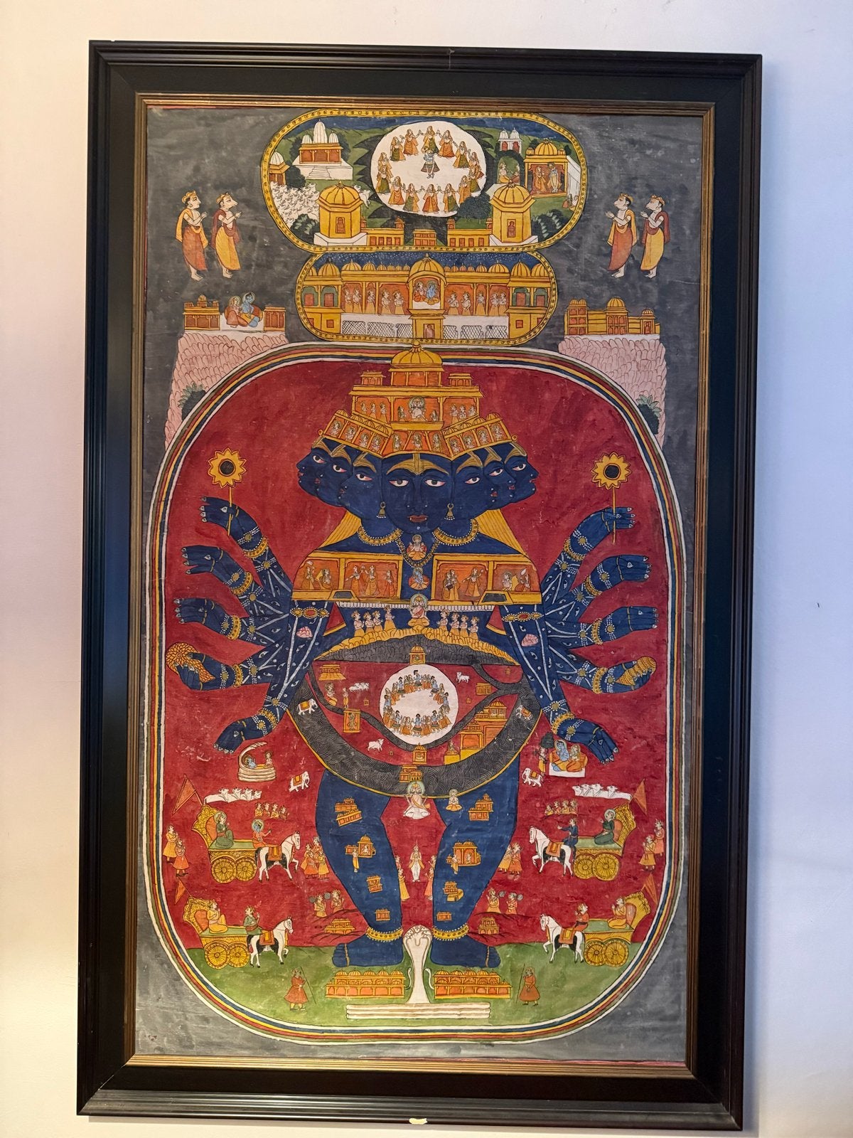 Antieke Pichwai Krishna Schilderij - India, ca. 1900, Ophalen, India, Meerkleurig, Geschilderd