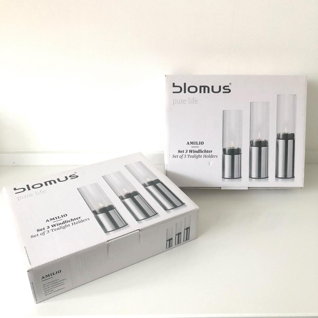 Blomus Amilio Set van 3 Windlichten / Theelichthouders, Nieuw, Ophalen of Verzenden, Metaal, Grijs