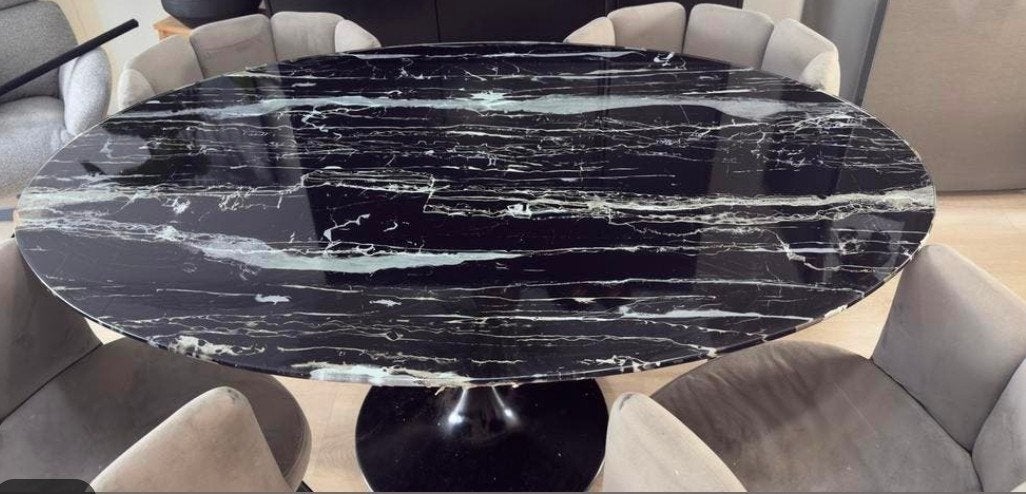 Mooie marmeren glazen tafel in goede staat, Ophalen of Verzenden, Zo goed als nieuw, Ovaal, Glas