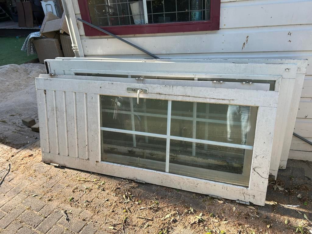 Set van 4 gebruikte houten deuren met glas, Doe-het-zelf en Verbouw, Deuren en Horren, Ophalen, Gebruikt, 80 tot 100 cm, Minder dan 200 cm