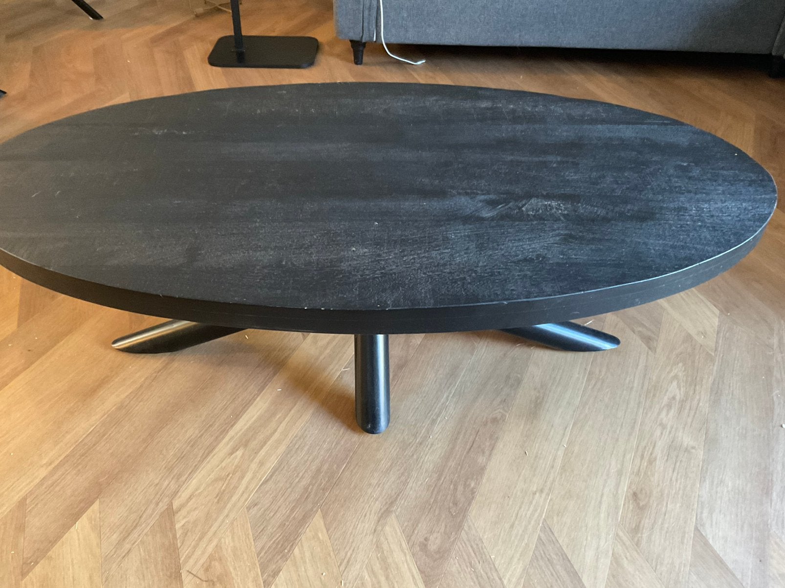 Ovale Salontafel Zwart Kruispoot 130 x 70 x 40 cm, Ophalen, Gebruikt, 100 tot 150 cm, 50 tot 100 cm