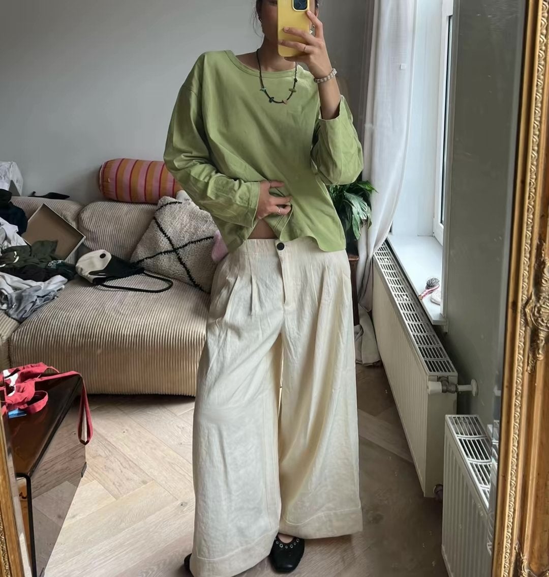 Massimo Dutti wijde linnen broek - Nieuw met kaartjes, Maat 38/40 (M), Beige, Nieuw, Ophalen of Verzenden