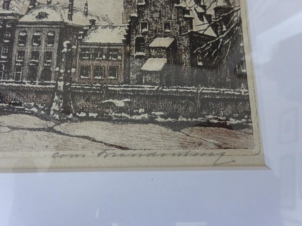 Cornelis Brandenburg - Den Haag - Gevangenenpoort, Antiek en Kunst, Kunst | Etsen en Gravures, Ingelijst, Ets, Stadsgezicht, Ophalen of Verzenden