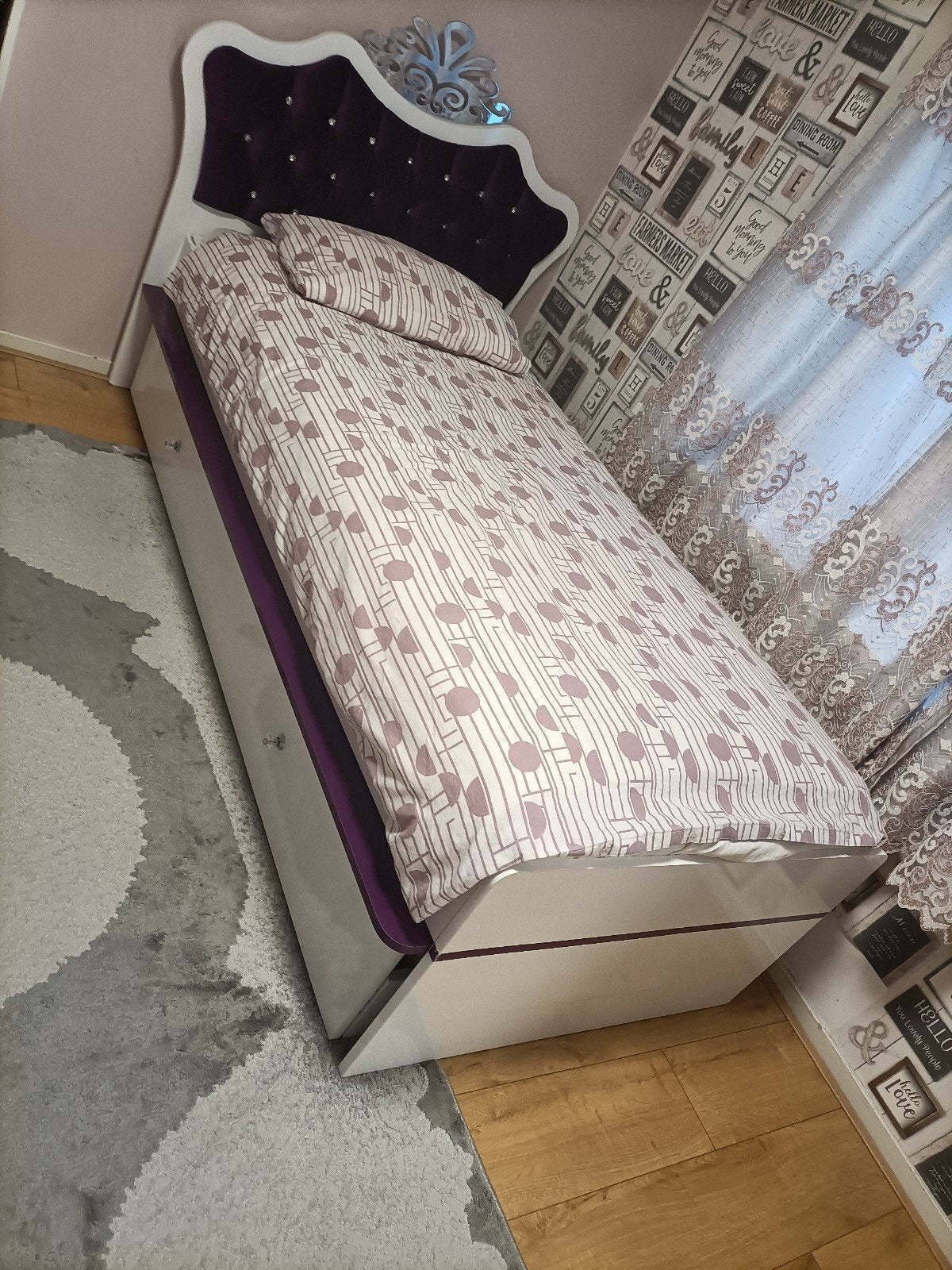Complete Paarse Meisjeskamer Set - Bed, Bureau, Kast, Ophalen, Gebruikt, Eenpersoons, Modern, Speels, Meisjeskamer