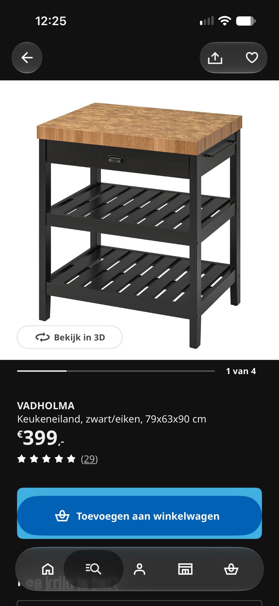 IKEA Vadholma Keukeneiland - Zwart/Eiken, Gebruikt, Huis en Inrichting, Ophalen, Gebruikt, Hout, IKEA