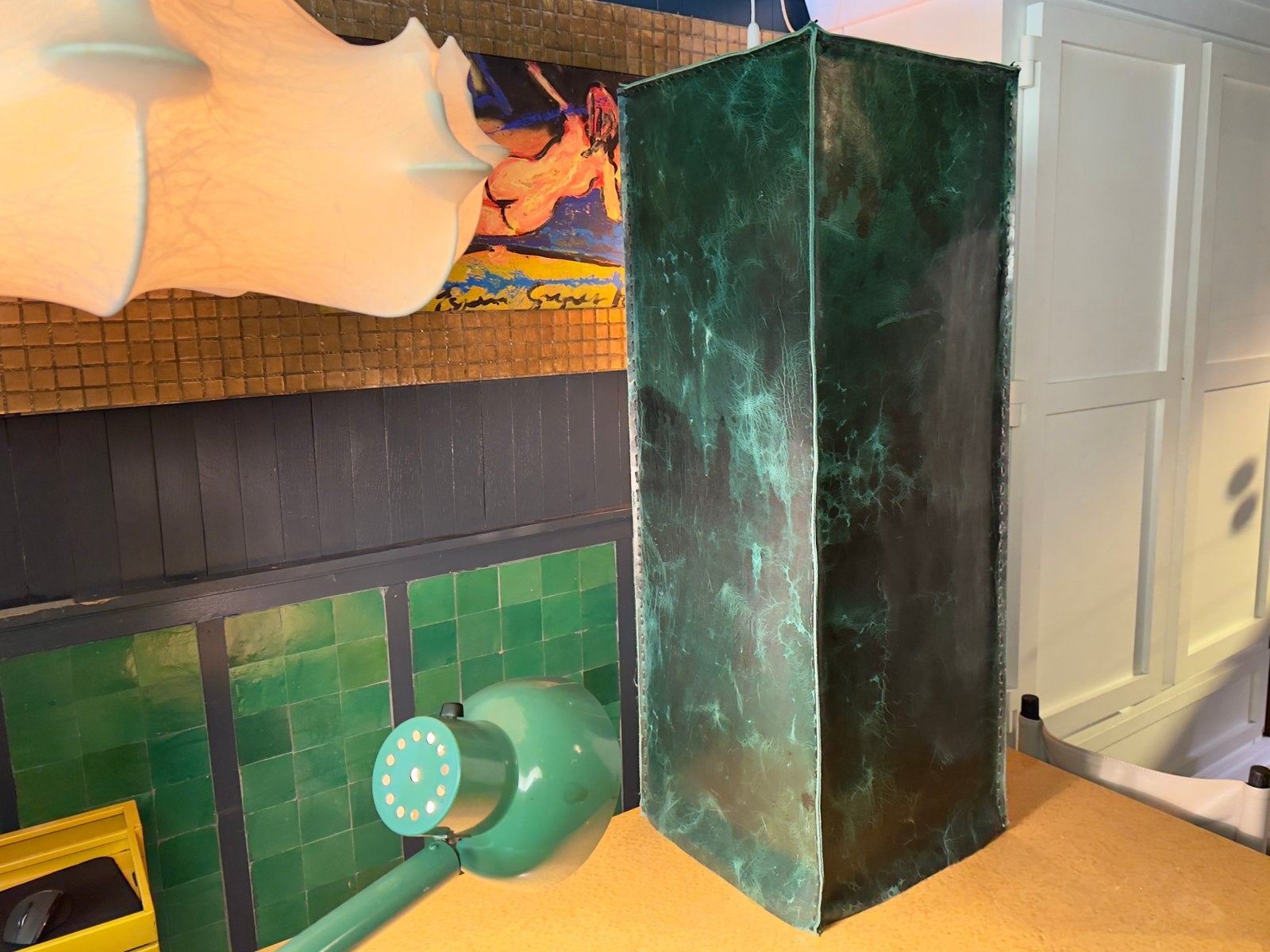 RUIGHUID leren sokkel zuil 123cm Dutch Design groen, Huis en Inrichting, \, Ophalen of Verzenden, Zo goed als nieuw, \