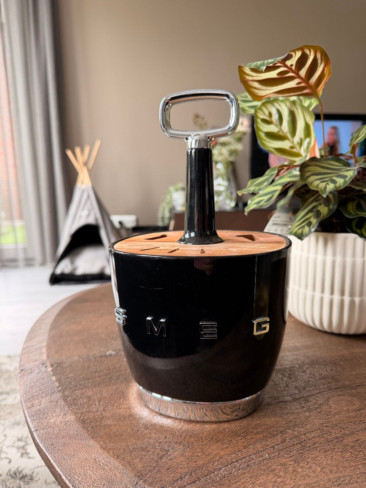 Smeg messenblok zwart met houten inzet, Overige typen, Hout, Nieuw, Ophalen of Verzenden
