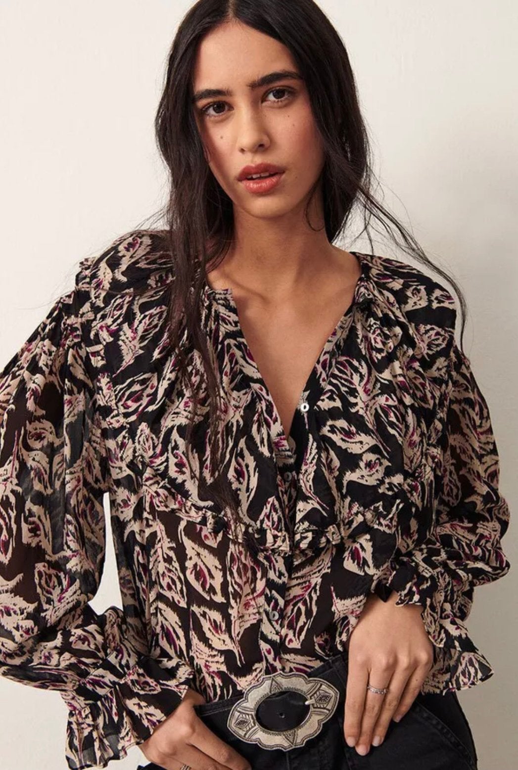 BA&SH bash floral boho bohemian blouse puff sleeve folk M, Ophalen of Verzenden, Zo goed als nieuw, Maat 38/40 (M), Meerkleurig