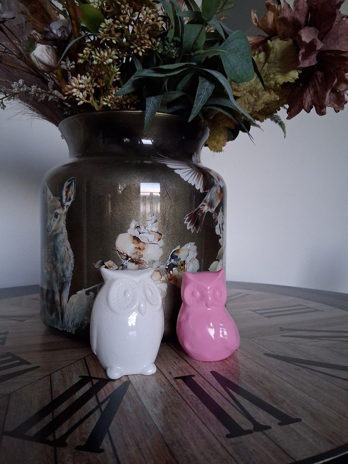 Leuke uilen beeldjes, wit en roze, keramiek, Verzamelen, Ophalen of Verzenden, Gebruikt, Dier