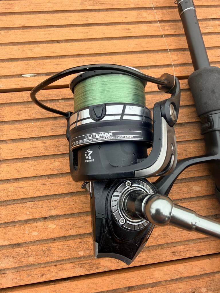 Shimano Carp Cruncher 3.60 float met abu garcia elite max, Ophalen of Verzenden, Gebruikt, Complete hengel