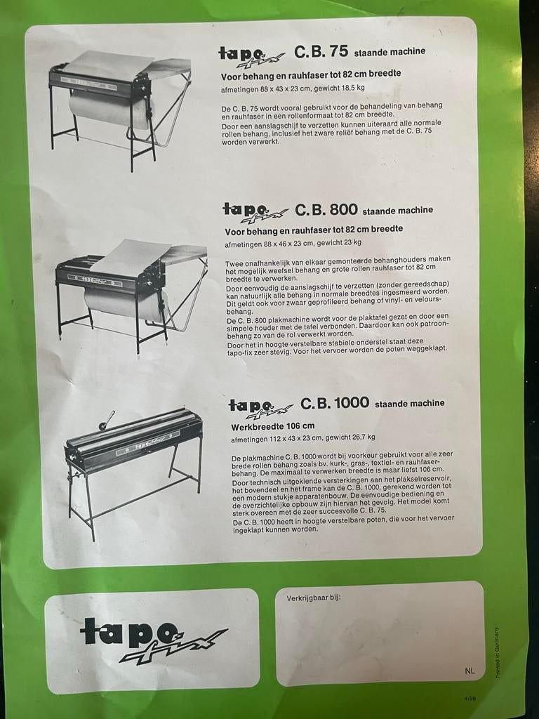 Professionele Behangmachine Tape C.B. 800 - Nieuw in Doos, Doe-het-zelf en Verbouw, Schildersmaterialen, Ophalen, Nieuw, Overige typen