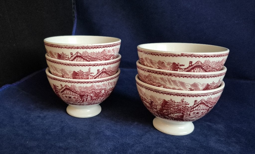 6 rode vintage schaaltjes van Alpes B.F., Antiek en Kunst, Ophalen of Verzenden