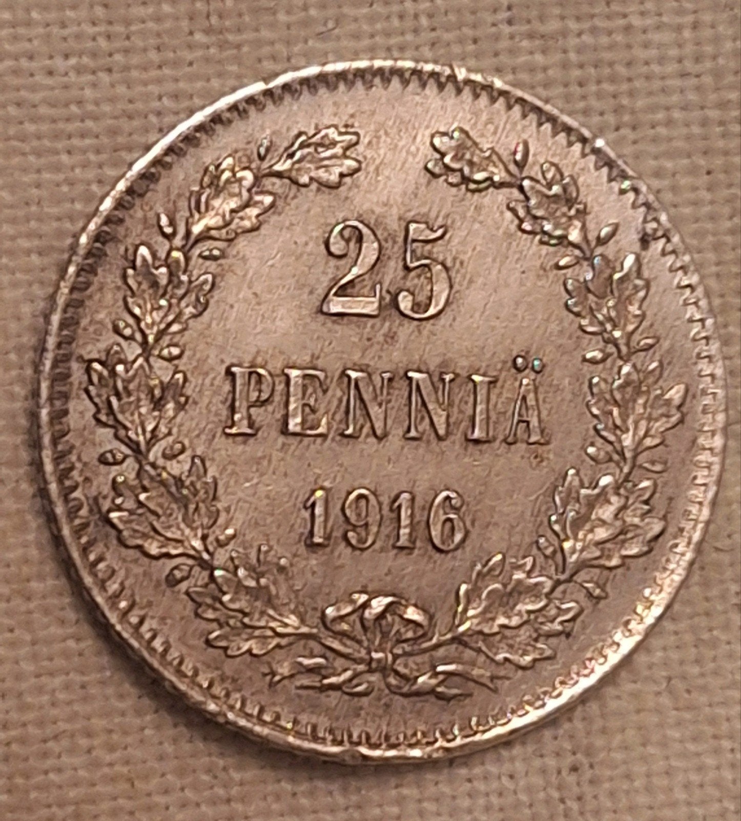 Zilveren Munt Finland 25 Penniä 1916 (Grootvorstendom / Tsaa, Verzenden, Rusland, Zilver