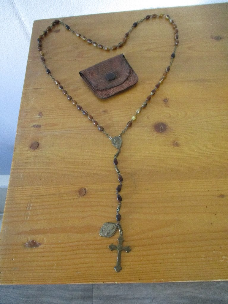 oude brocante rozenkrans met hoesje, Verzamelen, Religie, Ophalen of Verzenden, Gebruikt, Christendom | Katholiek