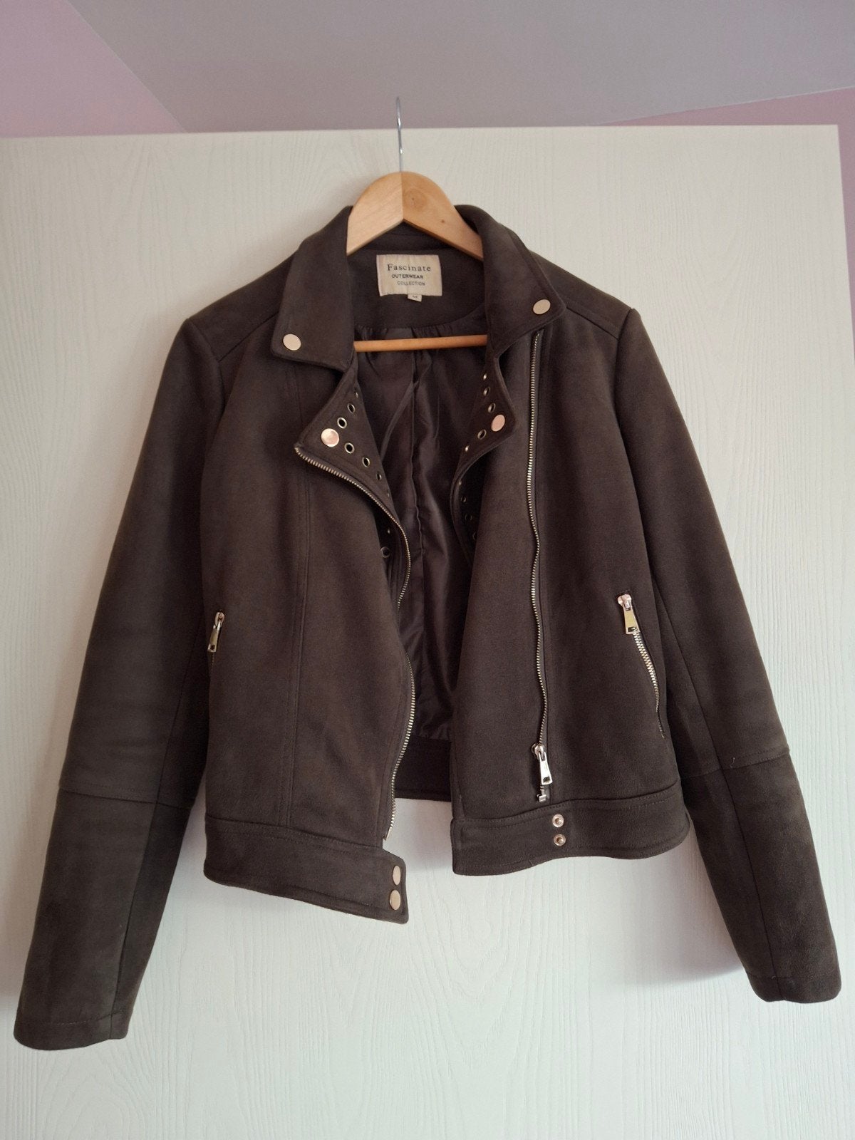 Fascinate Outerwear Collection suède look jas maat M, Maat 38/40 (M), Bruin, Fascinate, Ophalen of Verzenden