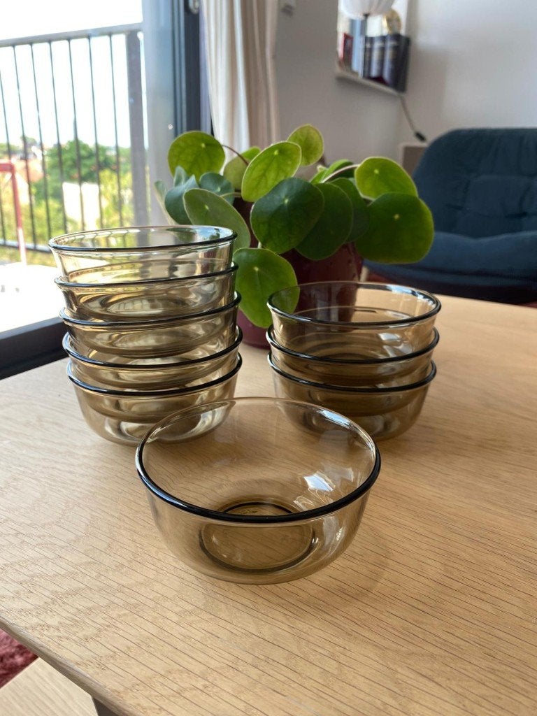 Arcoroc France schaaltjes rookglas (9 stuks), Ophalen, Gebruikt, Overige merken, Vintage
