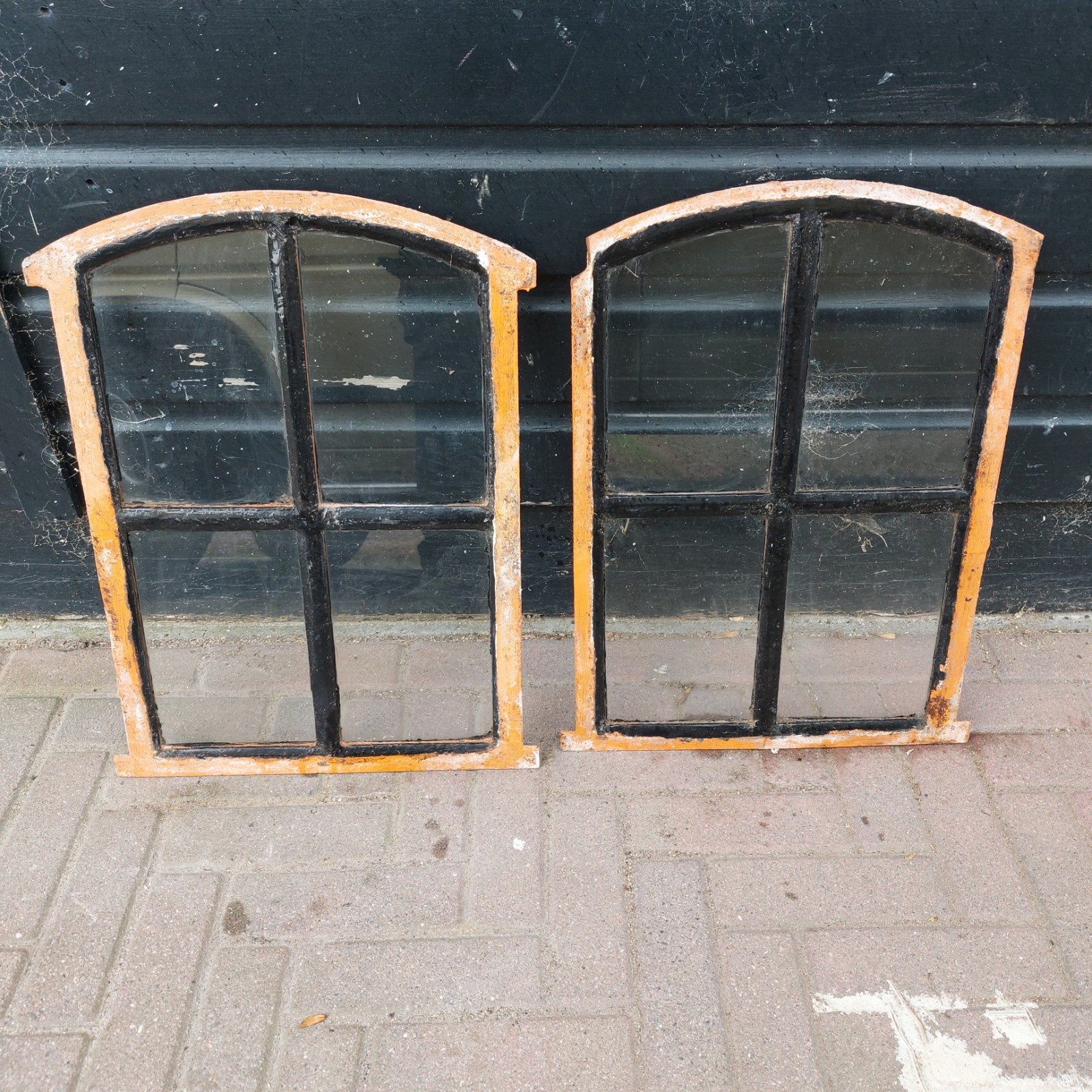Set van 2 Gebogen Ramen - Antiek Glas in Lood Look, Doe-het-zelf en Verbouw, Ophalen, Gevelraam of Ruit, Gebruikt, Minder dan 80 cm