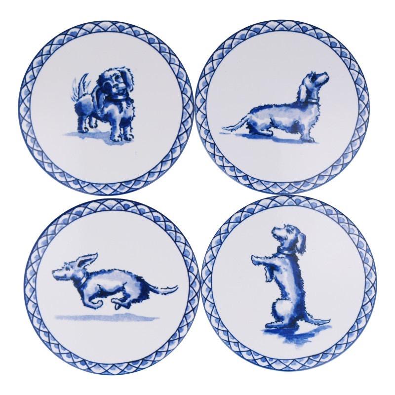 Onderzetters Nhaan (teckel) Van Heinen Delfts Blauw, 4 st., Ophalen of Verzenden, Nieuw, Glas of Kopje
