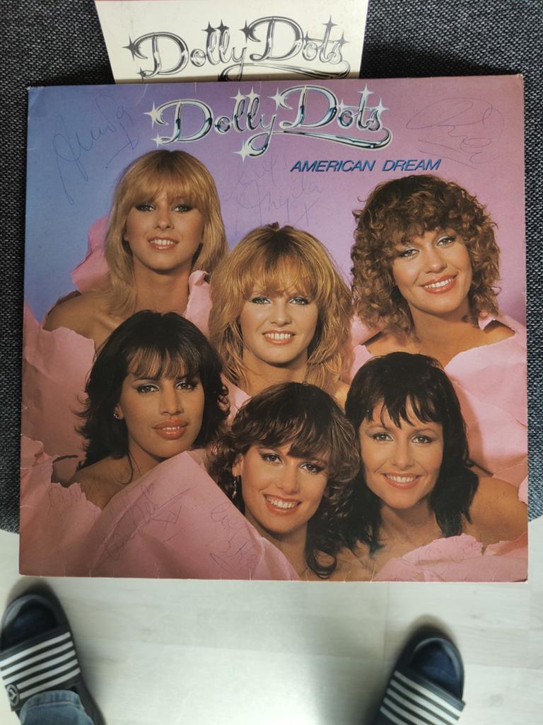 Dolly Dots - American Dream LP gesigneerd door alle 6!, Gebruikt, Fotohoes, 1980 - 1989, Ophalen of Verzenden