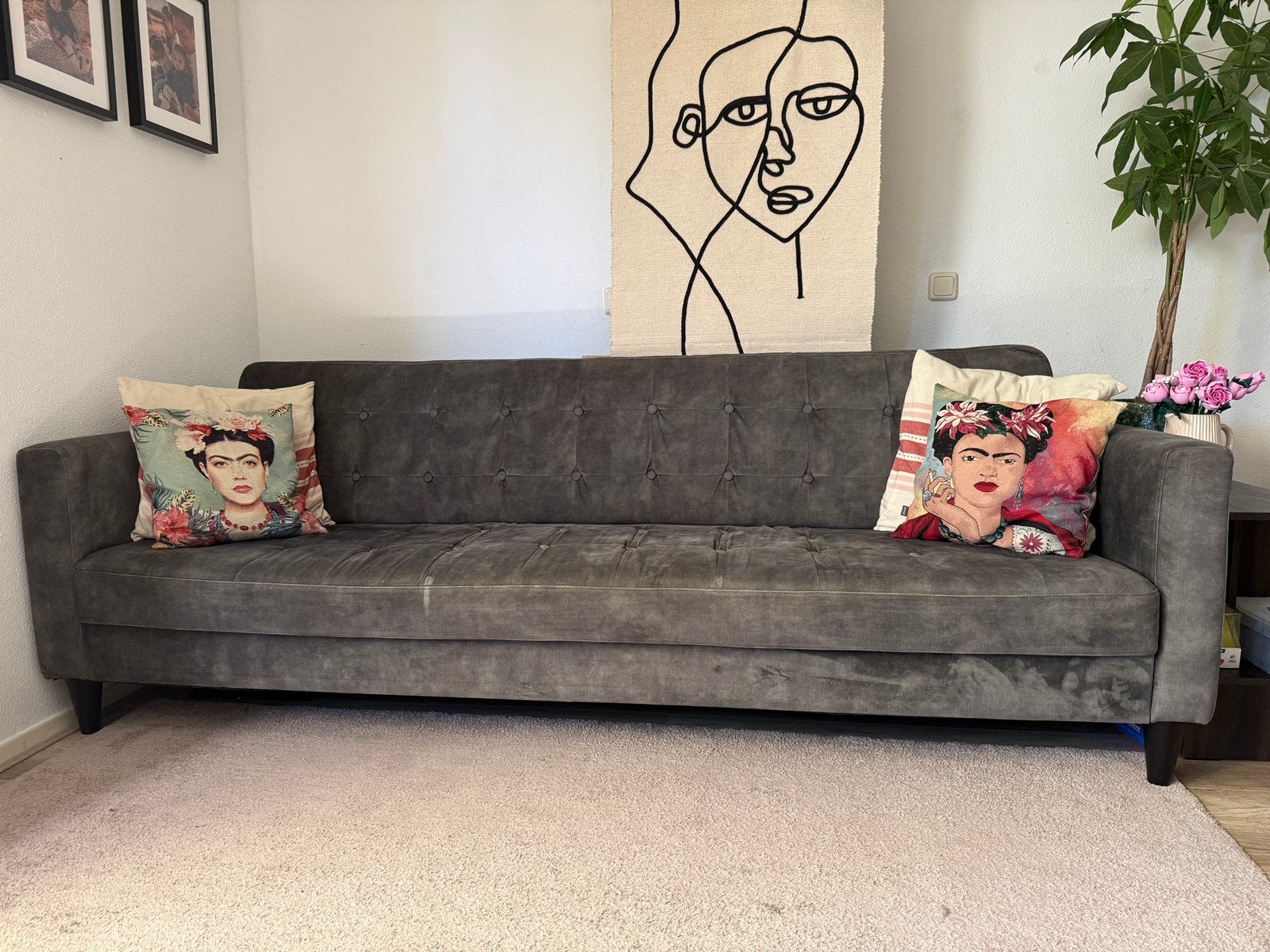 Leuke velours bank, Huis en Inrichting, Banken | Bankstellen, Ophalen, Gebruikt, Minder dan 75 cm, Driepersoons