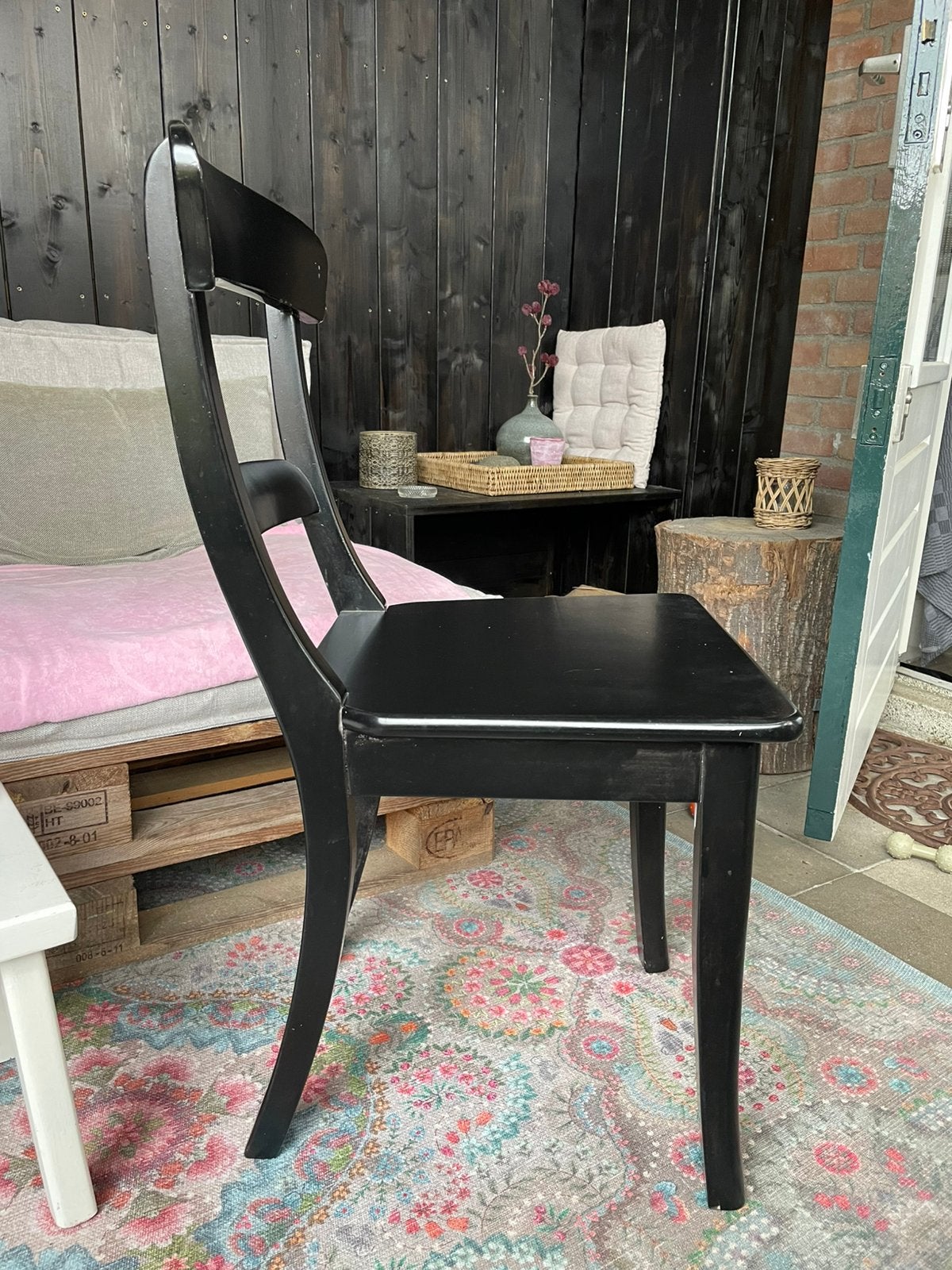 Teak houten eetkamerstoel 4 stuks zwart, Ophalen, Zo goed als nieuw, Zwart