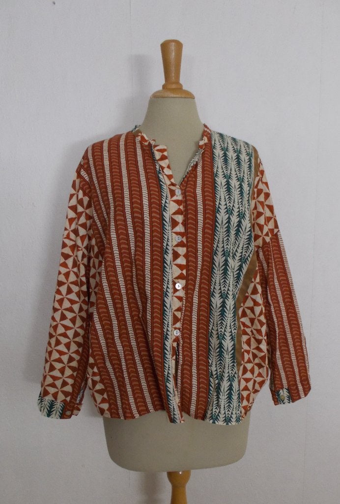 Opvallende leuke 100% katoenen print blouse van AdiLynn! L, Verzenden, Zo goed als nieuw, Maat 42/44 (L), Bruin