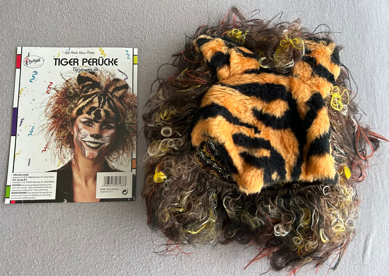 Tijger pruik, Ophalen of Verzenden, Zo goed als nieuw, Maat 46/48 (XL) of groter, Carnaval