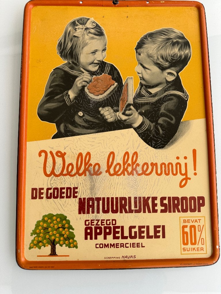 REKLAME BORD Natuurlijke appelgelei 1939, Ophalen of Verzenden, Gebruikt, Reclamebord