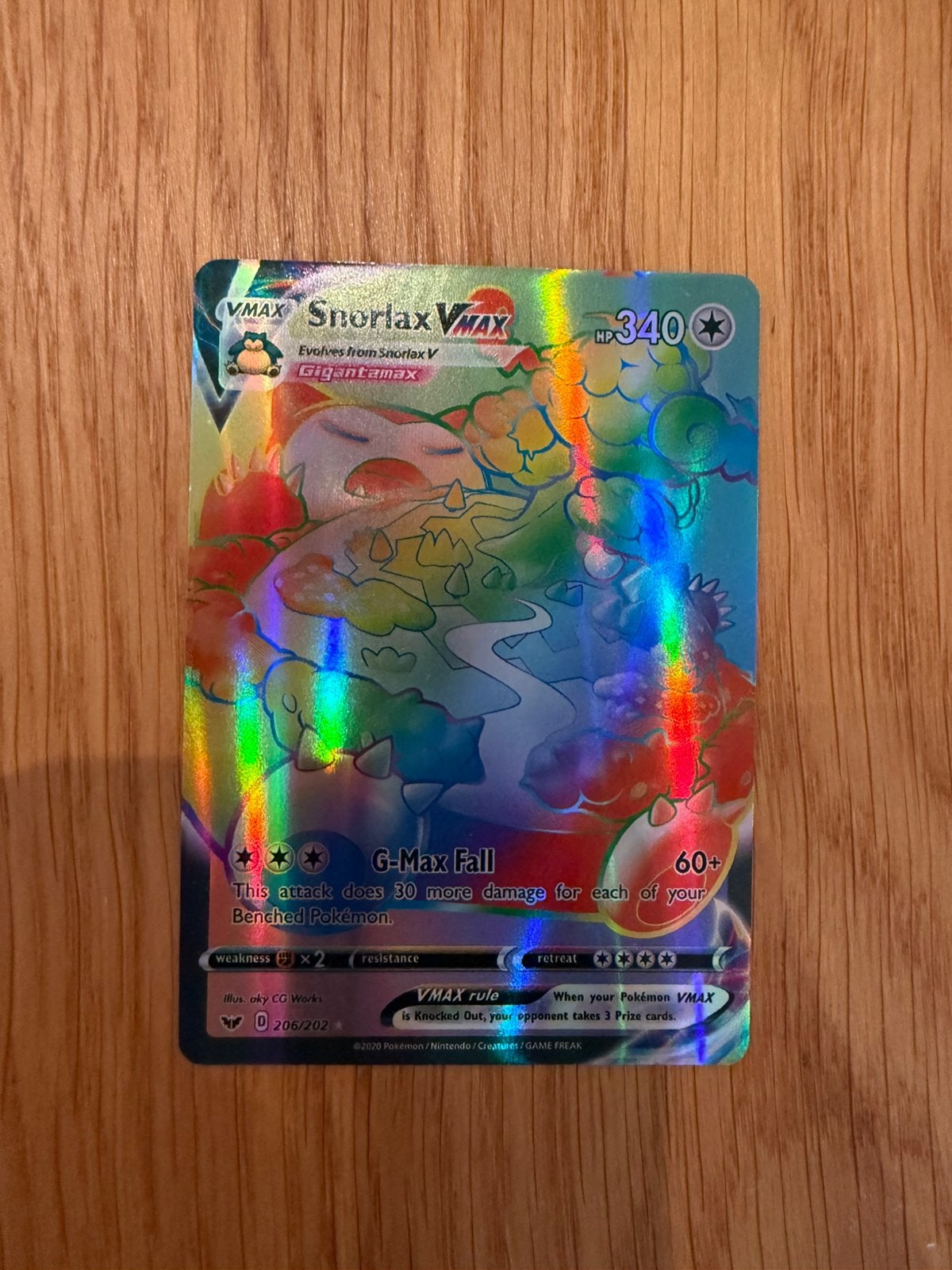 Pokemonkaart Snorlax Vmax rainbow, Verzenden, Zo goed als nieuw, Losse kaart, Foil