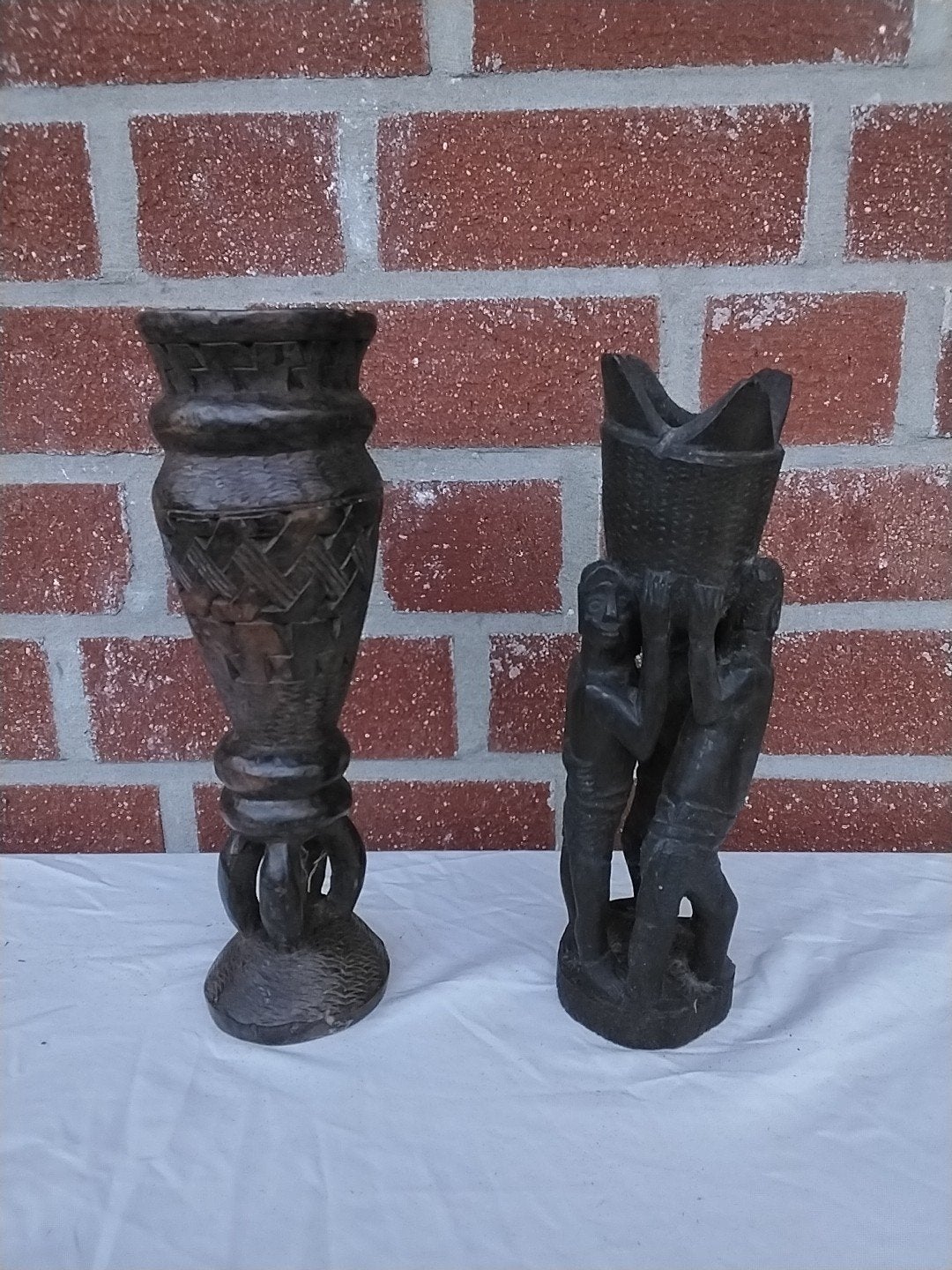 Set van 2 handgesneden houten vazen, Afrikaanse stijl, Ophalen of Verzenden