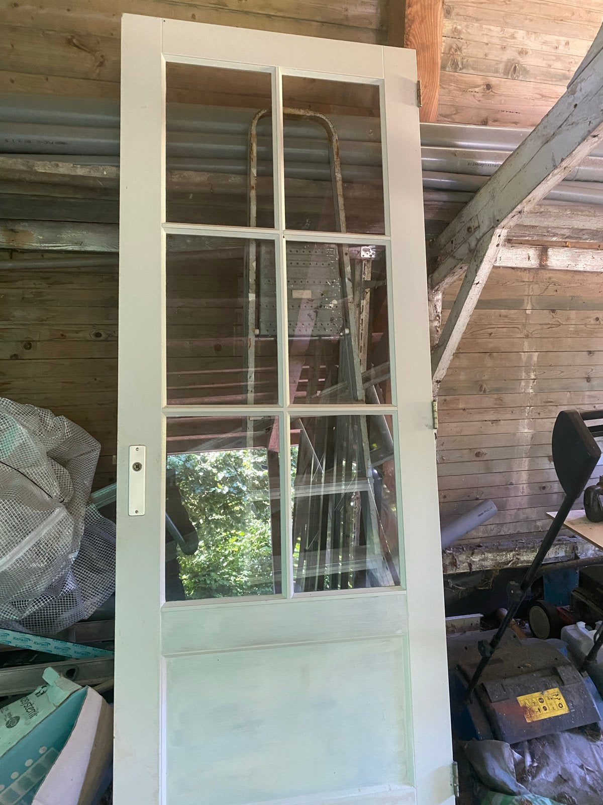 Stompe paneeldeur met glas - 231,5 x 88 cm, Ophalen, Gebruikt, 80 tot 100 cm, 215 cm of meer