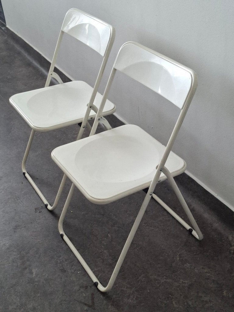 2x vintage witte Ikea Ted design klapstoel Niels Gammelgaard, Huis en Inrichting, Twee, Wit, Ophalen of Verzenden, Vintage Ikea