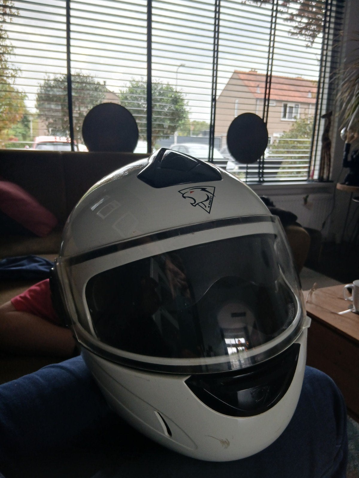 Witte motorhelm, maat XL (61/62), Motoren, Ophalen, Overige typen, Onbekend, Dames